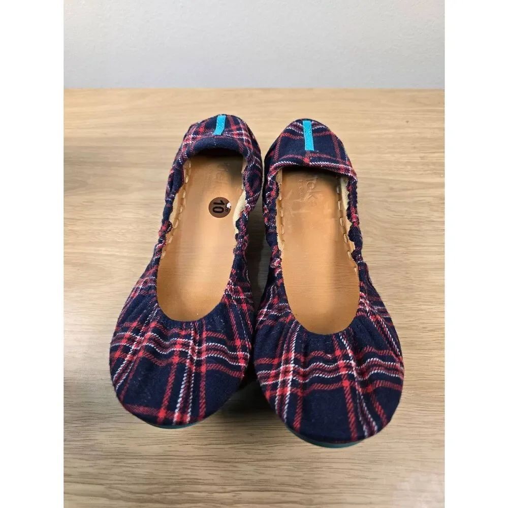 TIEKS Women’s HERITAGE PLAID Ballet Flats Shoes Red White Blue Size: 10 Foldable